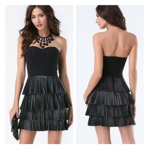 bebe Black Strapless Tiered Mini Dress